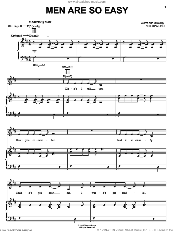 Men Are So Easy sheet music for voice, piano or guitar by Neil Diamond, intermediate skill level