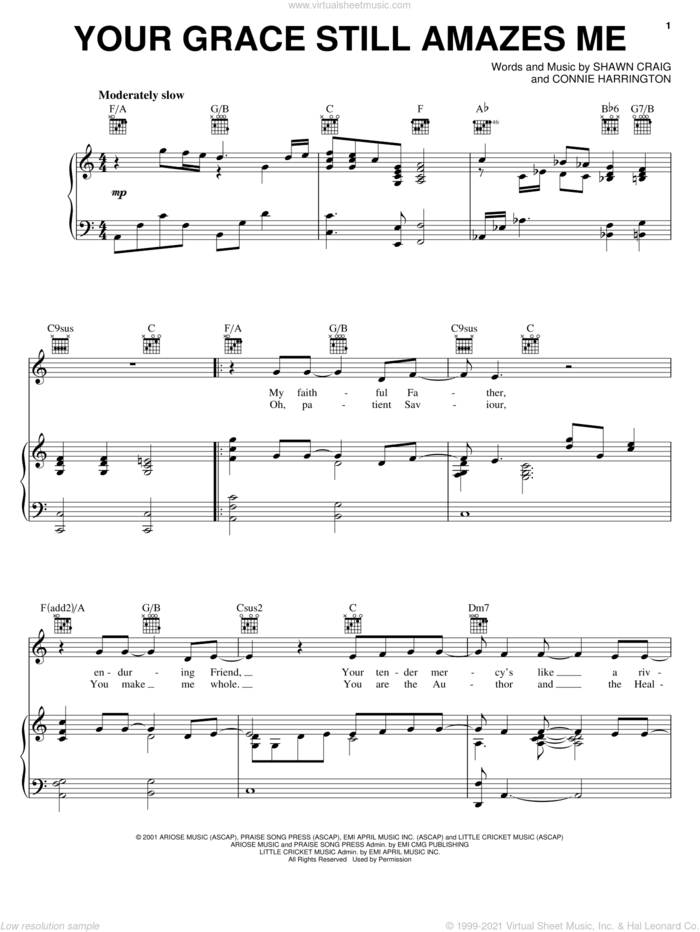 Your Grace Still Amazes Me sheet music for voice, piano or guitar by Phillips, Craig & Dean, Connie Harrington and Shawn Craig, intermediate skill level
