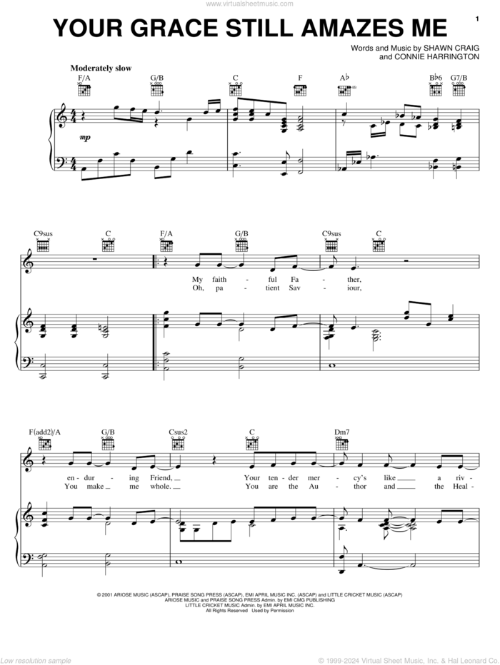 Your Grace Still Amazes Me sheet music for voice, piano or guitar by Phillips, Craig & Dean, Connie Harrington and Shawn Craig, intermediate skill level