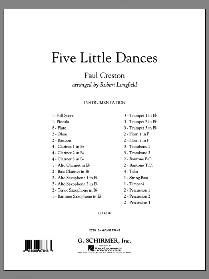 Five Little Dances (COMPLETE) sheet music for concert band by Paul Creston and Robert Longfield, classical score, intermediate skill level