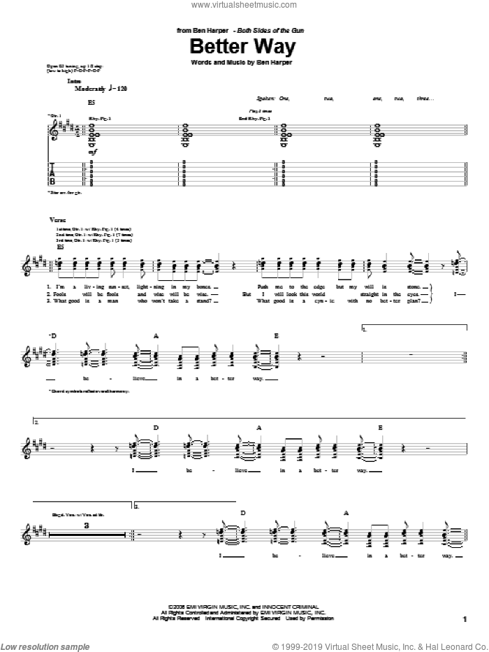 Better Way sheet music for guitar (tablature) by Ben Harper, intermediate skill level