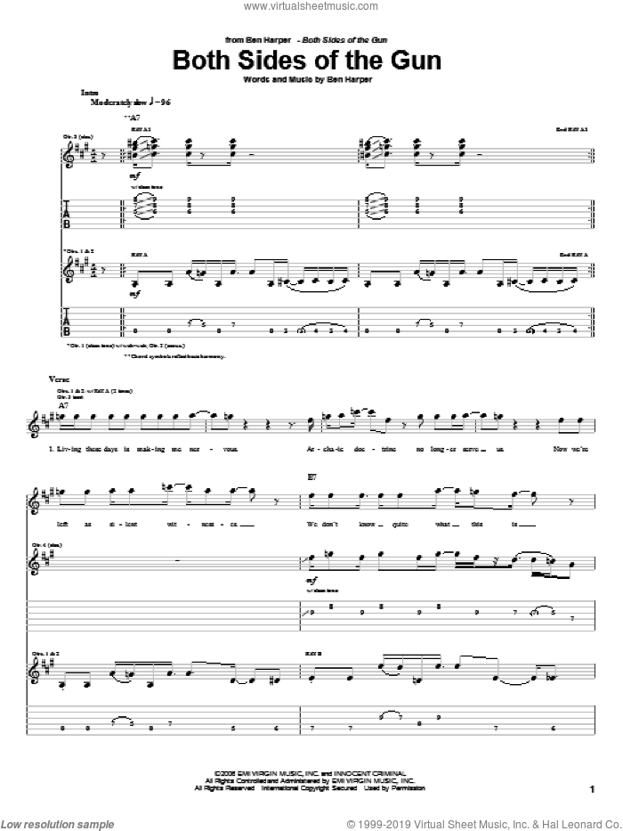 Both Sides Of The Gun sheet music for guitar (tablature) by Ben Harper, intermediate skill level