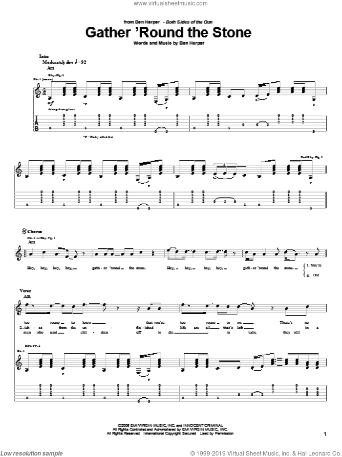 Gather 'Round The Stone sheet music for guitar (tablature) by Ben Harper, intermediate skill level