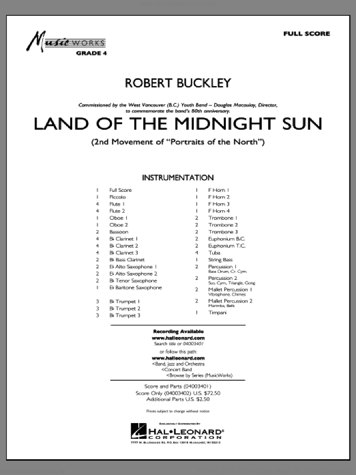 Land of the Midnight Sun (COMPLETE) sheet music for concert band by Robert Buckley, intermediate skill level