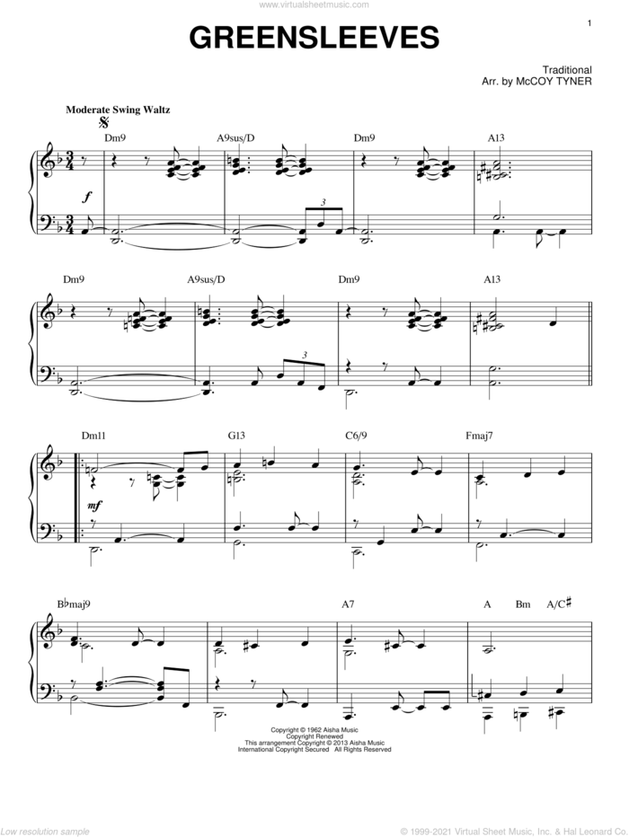 Greensleeves [Jazz version] (arr. Brent Edstrom) sheet music for piano solo by John Coltrane and Miscellaneous, intermediate skill level