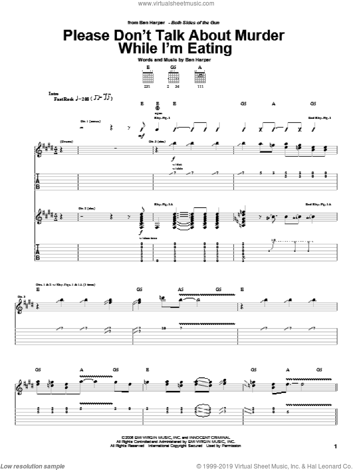 Please Don't Talk About Murder While I'm Eating sheet music for guitar (tablature) by Ben Harper, intermediate skill level