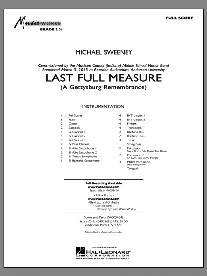 Last Full Measure (A Gettysburg Remembrance) (COMPLETE) sheet music for concert band by Michael Sweeney, intermediate skill level