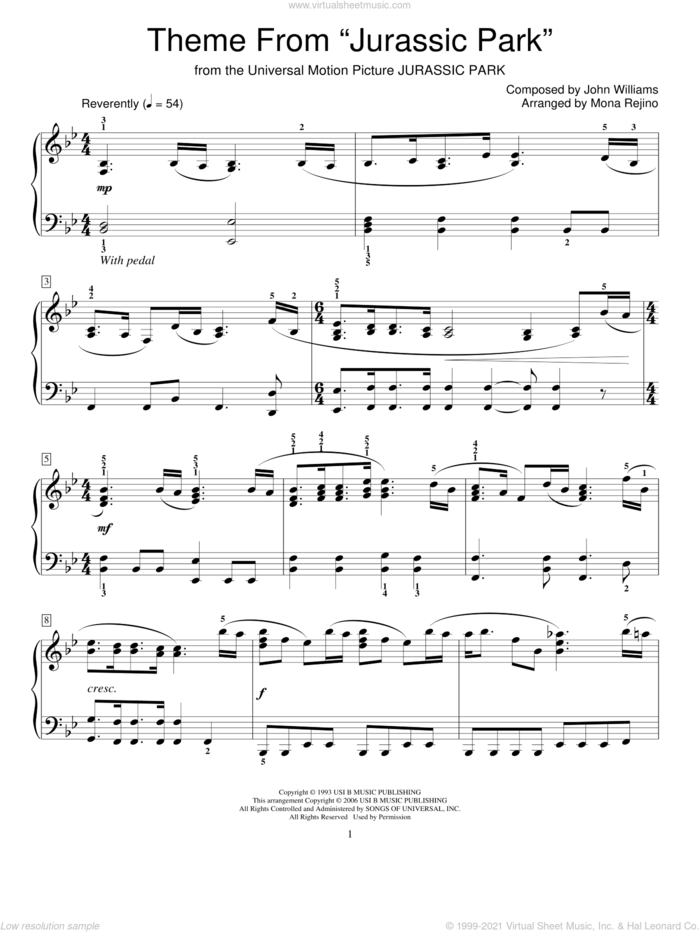 Theme From 'Jurassic Park' sheet music for piano solo (elementary) by John Williams and Miscellaneous, beginner piano (elementary)