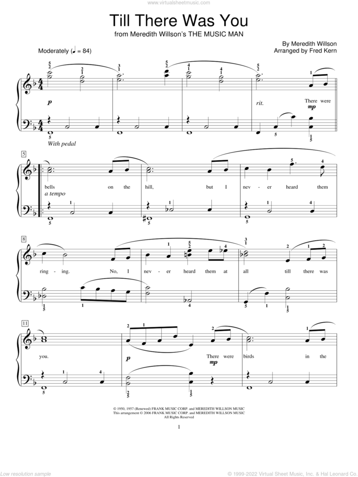 Till There Was You, (beginner) sheet music for piano solo (elementary) by Meredith Willson, Fred Kern, Miscellaneous and The Music Man (Musical), wedding score, beginner piano (elementary)