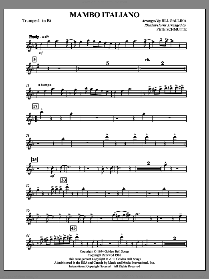 Mambo Italiano (arr. Jill Gallina) (complete set of parts) sheet music for orchestra/band by Bob Merrill and Jill Gallina, intermediate skill level