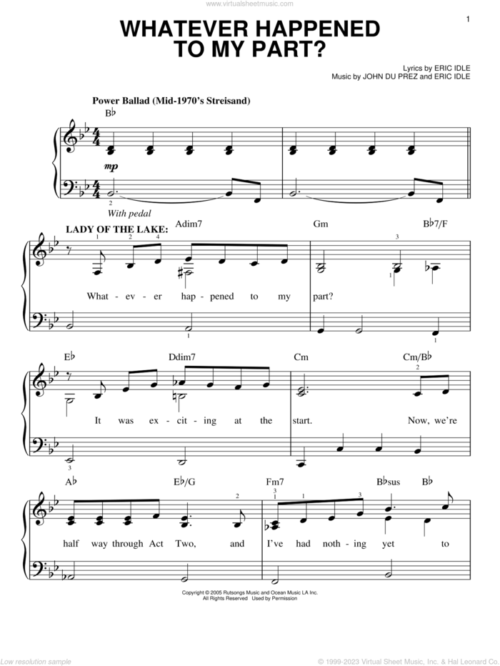 Whatever Happened To My Part? (from Monty Python's Spamalot) sheet music for piano solo by Eric Idle and John Du Prez, easy skill level