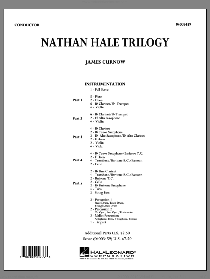 Nathan Hale Trilogy (COMPLETE) sheet music for concert band by James Curnow, intermediate skill level