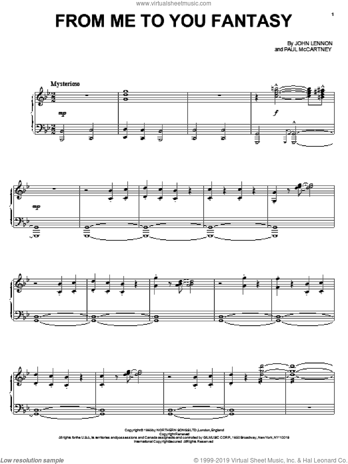 From Me To You Fantasy sheet music for voice, piano or guitar by The Beatles, John Lennon and Paul McCartney, intermediate skill level