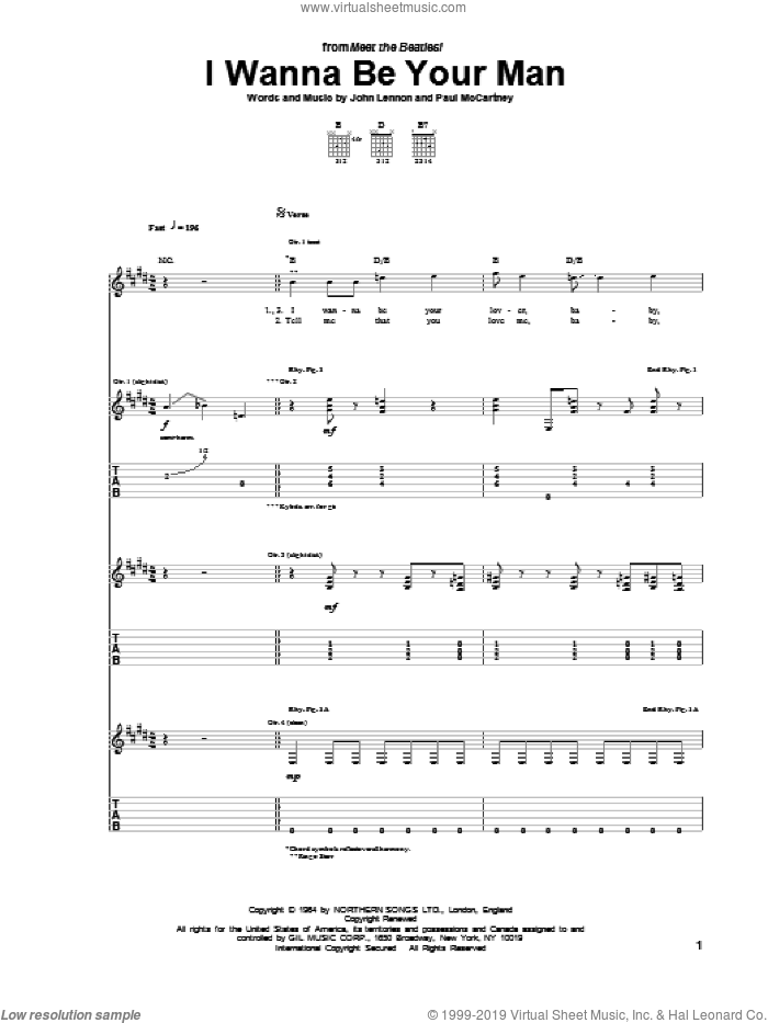 I Wanna Be Your Man sheet music for guitar (tablature) by The Beatles, John Lennon and Paul McCartney, intermediate skill level