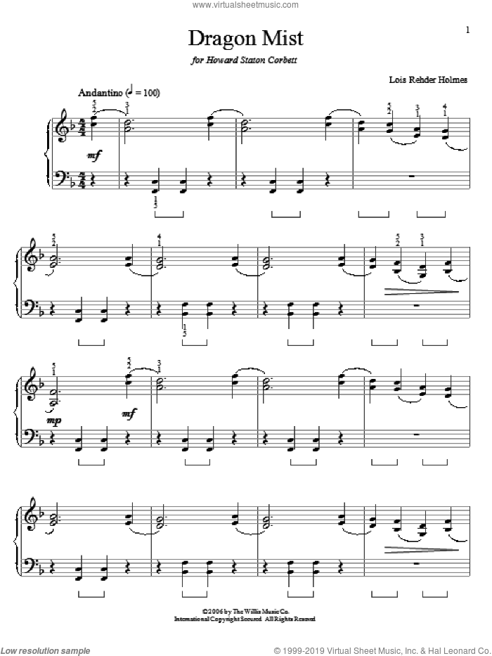 Dragon Mist sheet music for piano solo (elementary) by Lois Rehder Holmes, beginner piano (elementary)