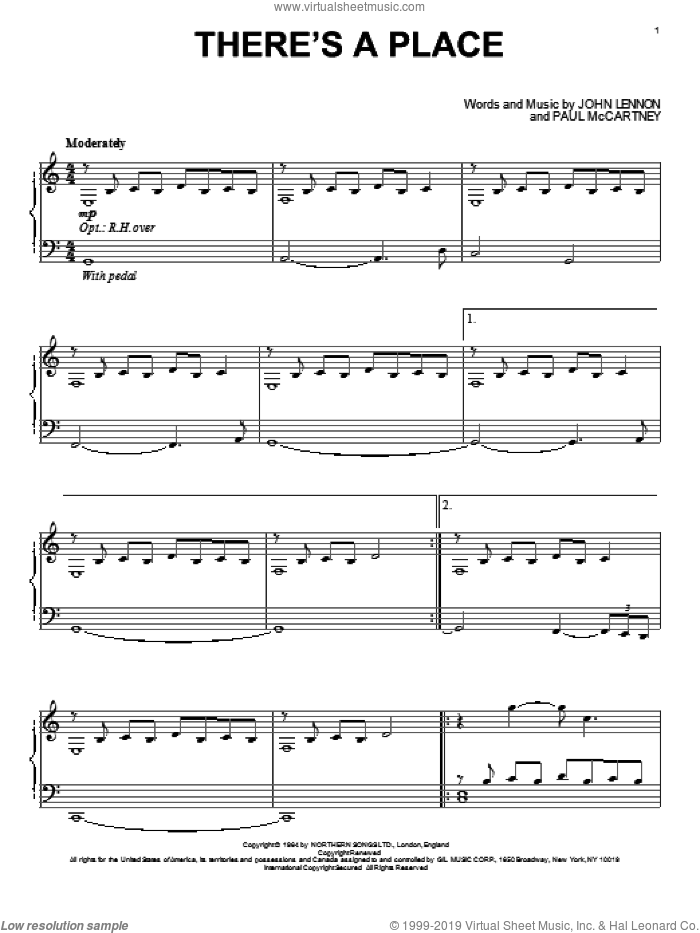 There's A Place sheet music for piano solo by David Lanz, John Lennon, Paul McCartney and The Beatles, intermediate skill level