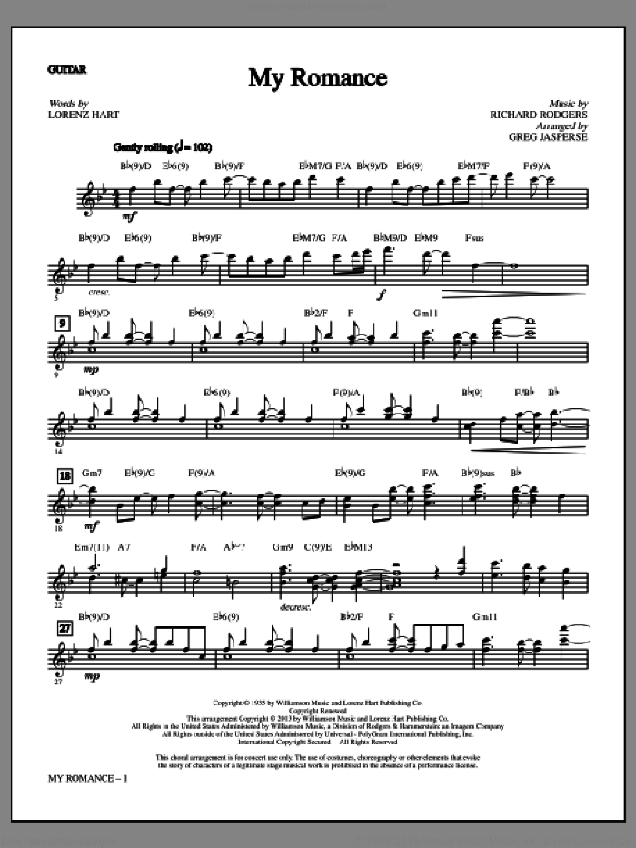 My Romance (complete set of parts) sheet music for orchestra/band by Richard Rodgers, Greg Jasperse and Lorenz Hart, intermediate skill level