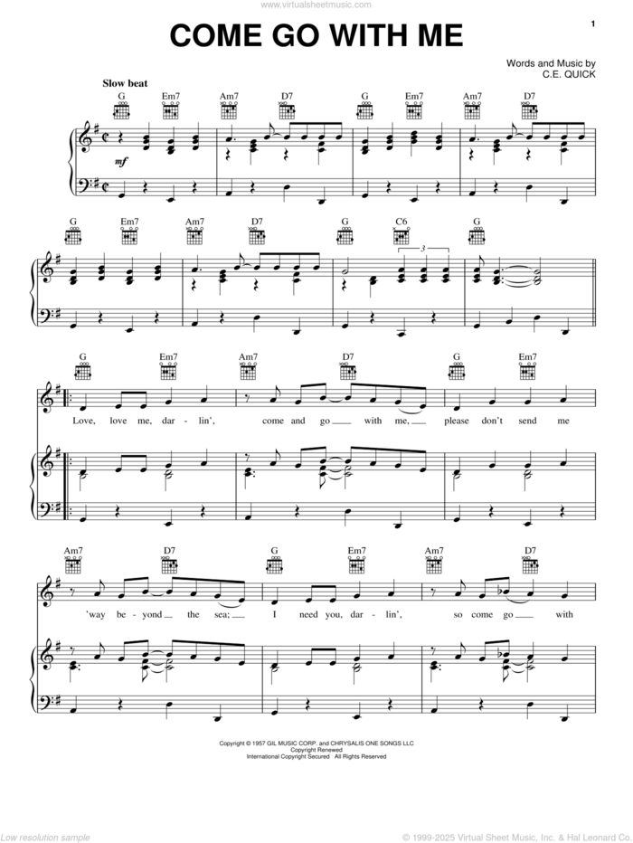 Come Go With Me sheet music for voice, piano or guitar by Dell-Vikings and C.E. Quick, intermediate skill level