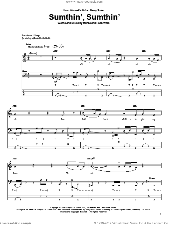 Sumthin', Sumthin' sheet music for bass (tablature) (bass guitar) by Kate Bush, Leon Ware and Musze, intermediate skill level