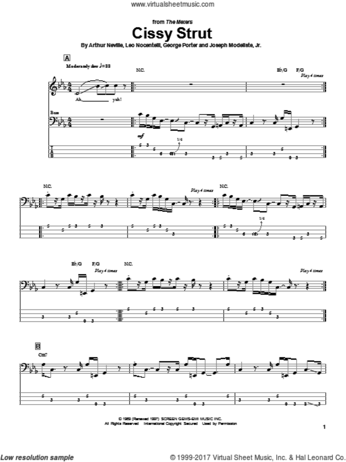 Cissy Strut sheet music for bass (tablature) (bass guitar) (PDF)