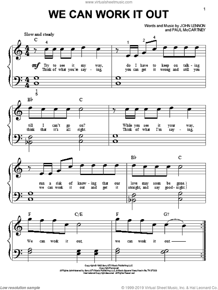 We Can Work It Out sheet music for piano solo (big note book) by The Beatles, John Lennon and Paul McCartney, easy piano (big note book)