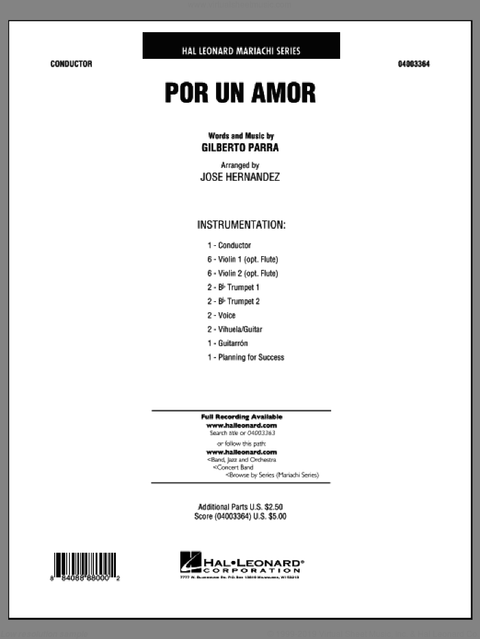 Por Un Amor (COMPLETE) sheet music for concert band by Jose Hernandez and Gilberto Parra, intermediate skill level