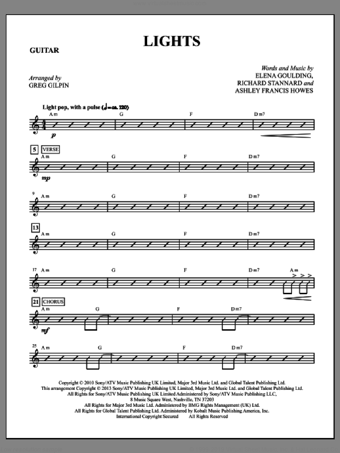 Lights (complete set of parts) sheet music for orchestra/band by Greg Gilpin, Elena Goulding and Ellie Goulding, intermediate skill level
