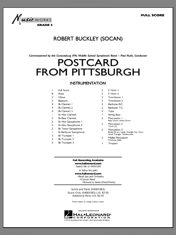 Postcard From Pittsburgh (COMPLETE) sheet music for concert band by Robert Buckley, intermediate skill level