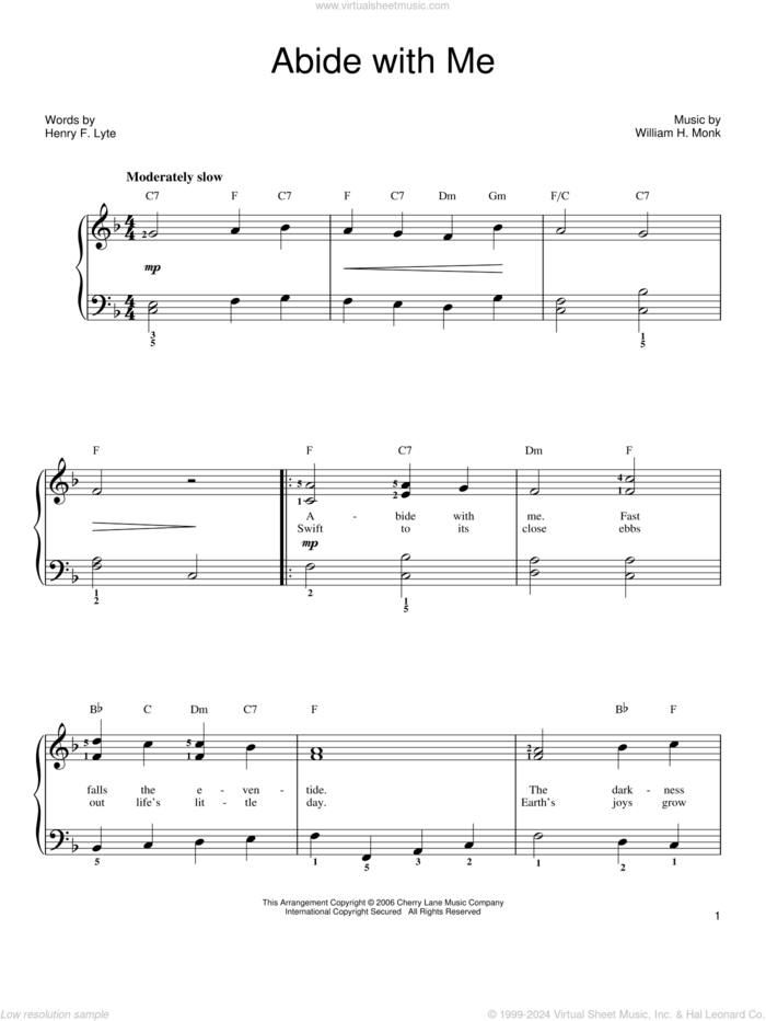 Abide With Me, (easy) sheet music for piano solo by Henry F. Lyte and William Henry Monk, easy skill level