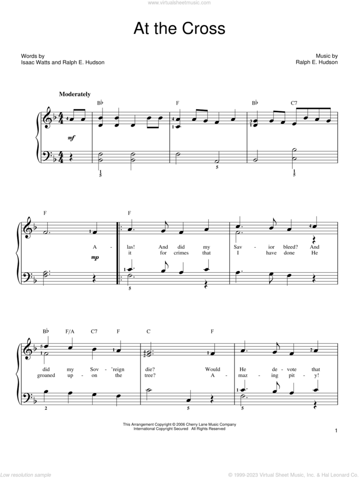 At The Cross sheet music for piano solo by Isaac Watts and Ralph Hudson, easy skill level