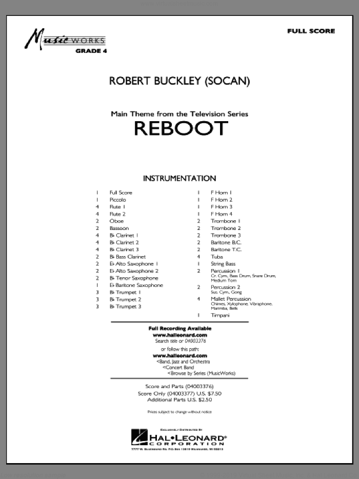 Reboot (COMPLETE) sheet music for concert band by Robert Buckley, intermediate skill level