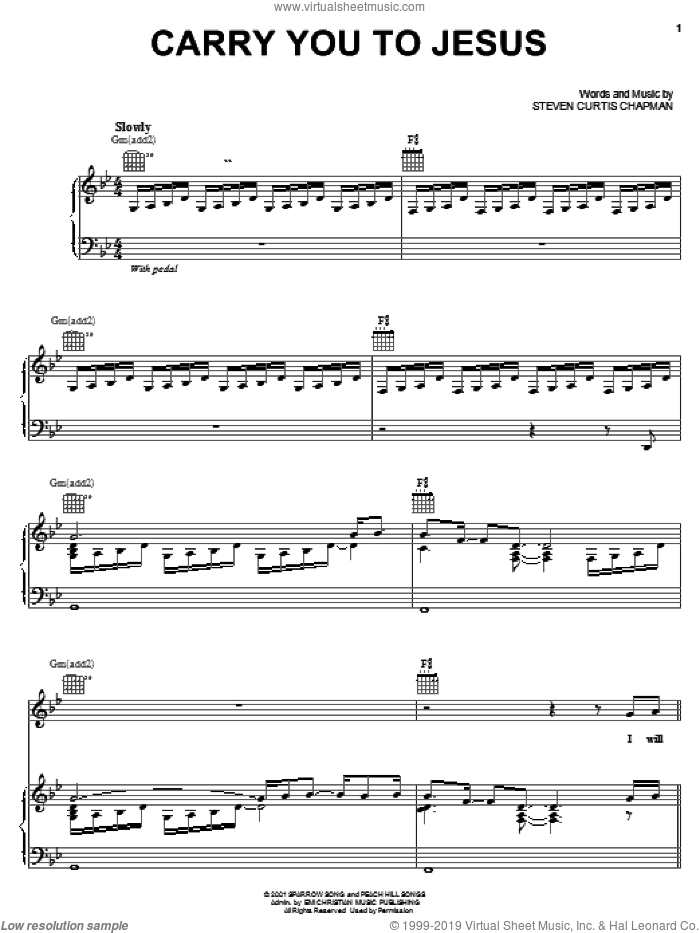 Carry You To Jesus sheet music for voice, piano or guitar by Steven Curtis Chapman, intermediate skill level
