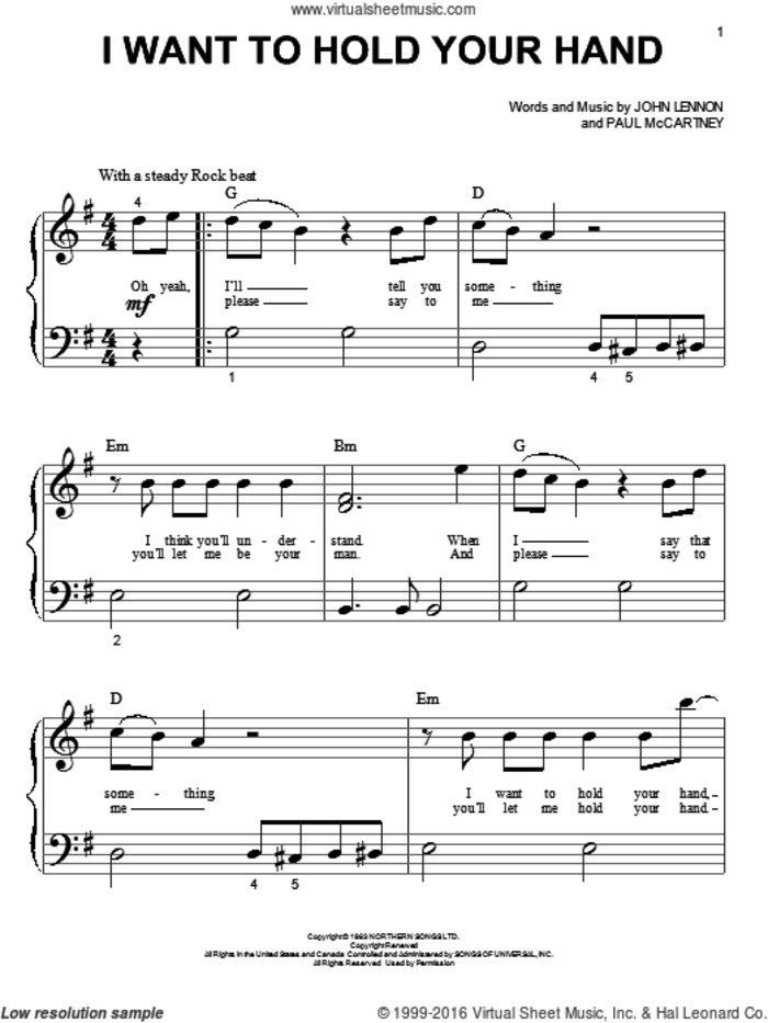 I Want To Hold Your Hand sheet music for piano solo (big note book) by The Beatles, John Lennon and Paul McCartney, easy piano (big note book)