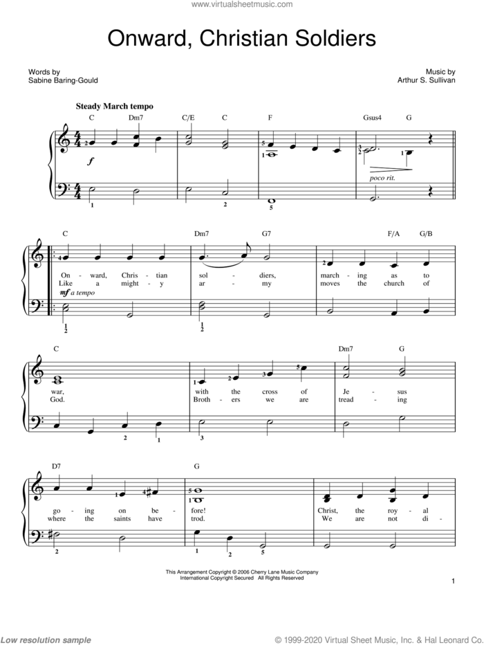 Onward, Christian Soldiers sheet music for piano solo by Sabine Baring-Gould and Arthur Sullivan, easy skill level