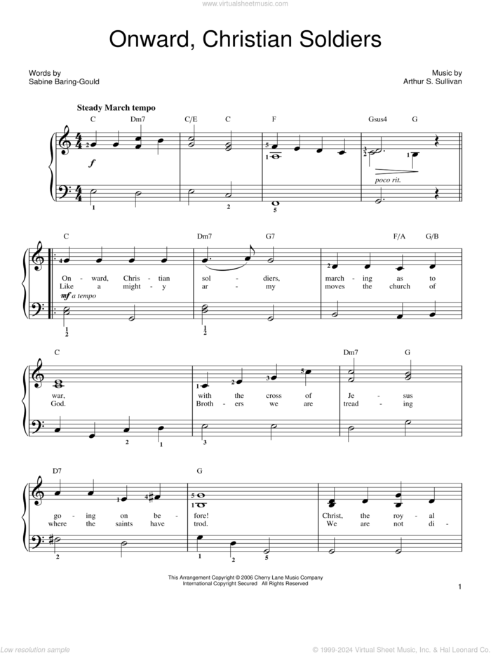 Onward, Christian Soldiers sheet music for piano solo by Sabine Baring-Gould and Arthur Sullivan, easy skill level