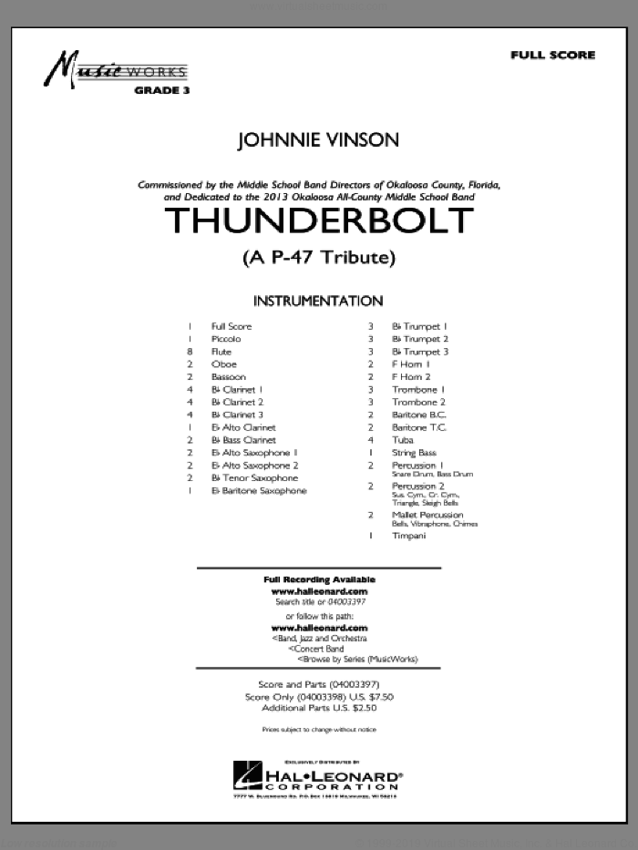 Thunderbolt (A P-47 Tribute) (COMPLETE) sheet music for concert band by Johnnie Vinson, intermediate skill level