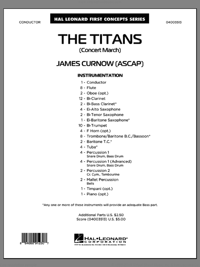 The Titans (Concert March) (COMPLETE) sheet music for concert band by James Curnow, intermediate skill level