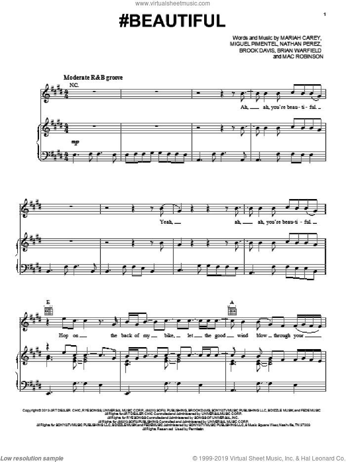 #Beautiful sheet music for voice, piano or guitar by Mariah Carey, intermediate skill level