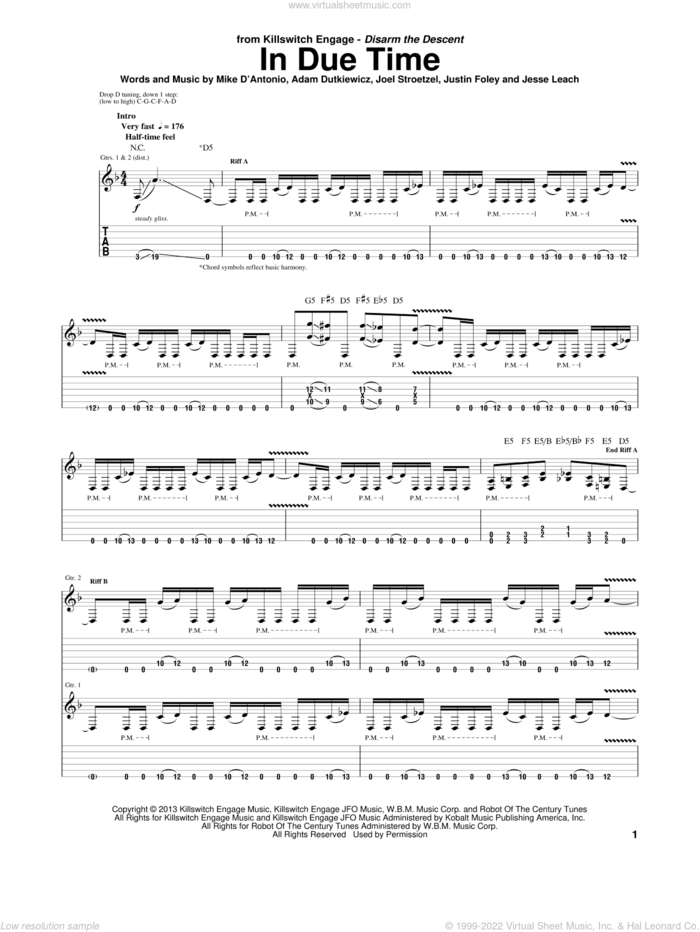 In Due Time sheet music for guitar (tablature) by Killswitch Engage, intermediate skill level