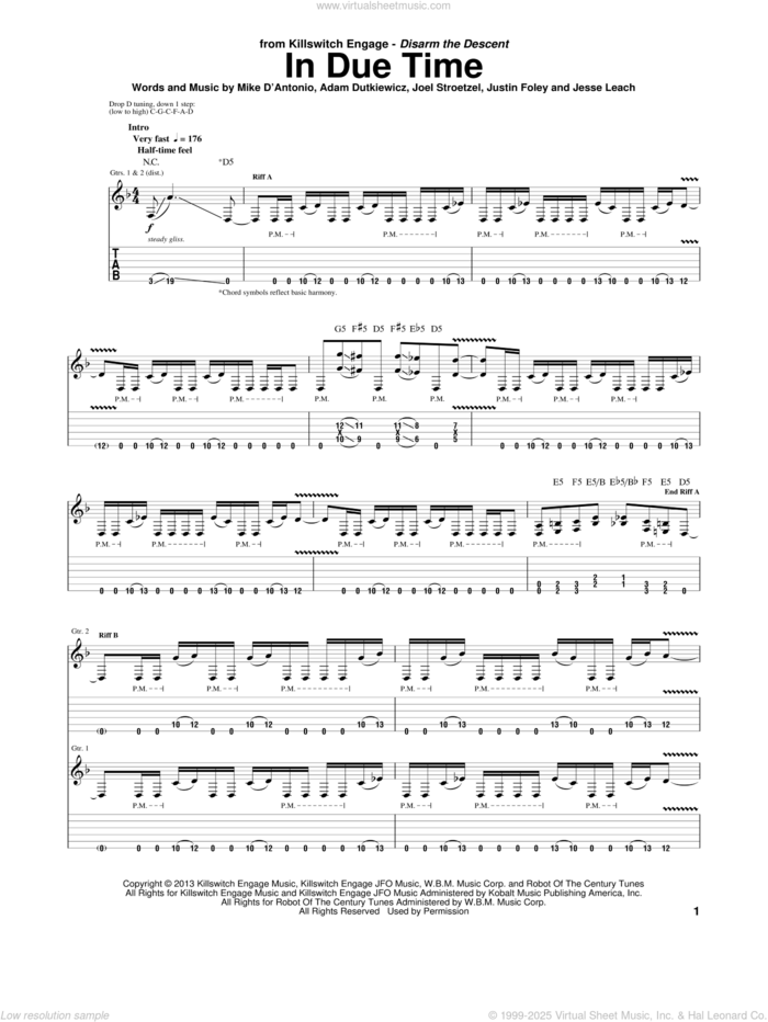 In Due Time sheet music for guitar (tablature) by Killswitch Engage, intermediate skill level