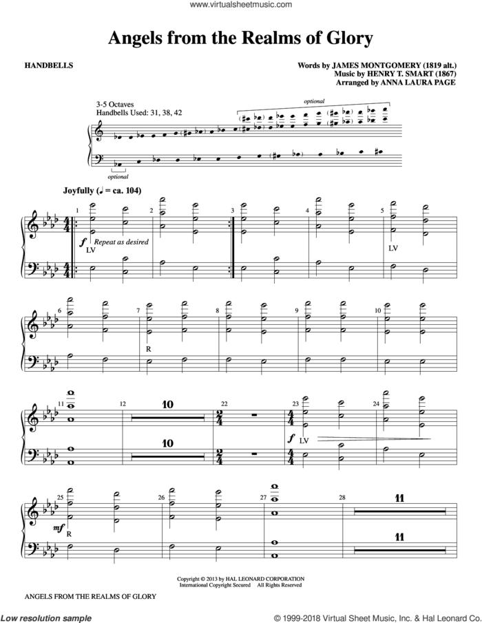 Angels From The Realms Of Glory sheet music for percussions by James Montgomery, Anna Laura Page and Henry T. Smart, intermediate skill level
