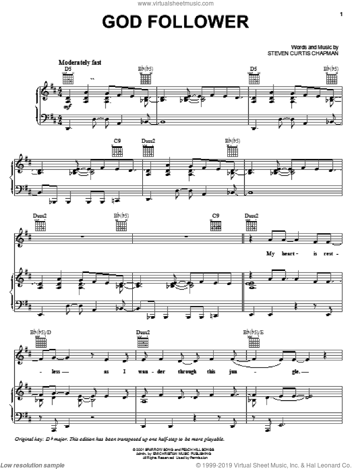 God Follower sheet music for voice, piano or guitar by Steven Curtis Chapman, intermediate skill level