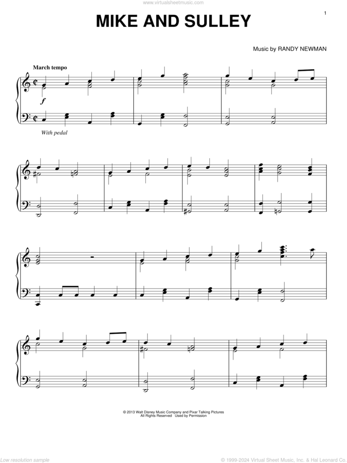 Mike And Sulley sheet music for piano solo by Randy Newman, Monsters University (Movie) and Monsters, Inc. (Movie), intermediate skill level