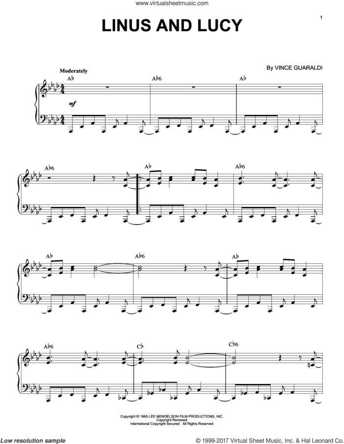 Peanuts (complete set of parts) sheet music for piano solo by Vince Guaraldi and Lee Mendelson, intermediate skill level