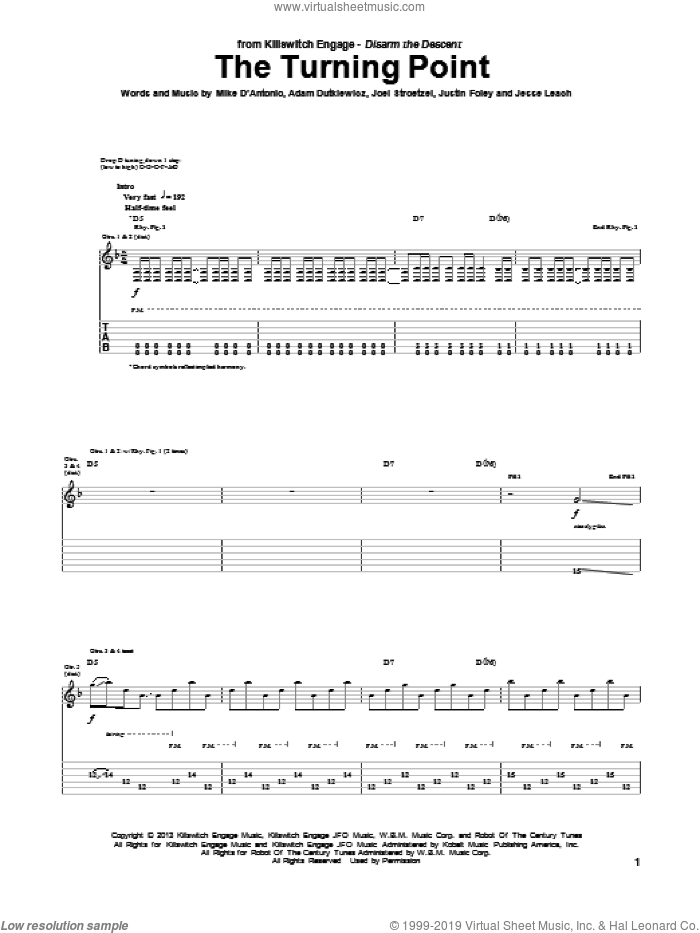 The Turning Point sheet music for guitar (tablature) by Killswitch Engage, intermediate skill level