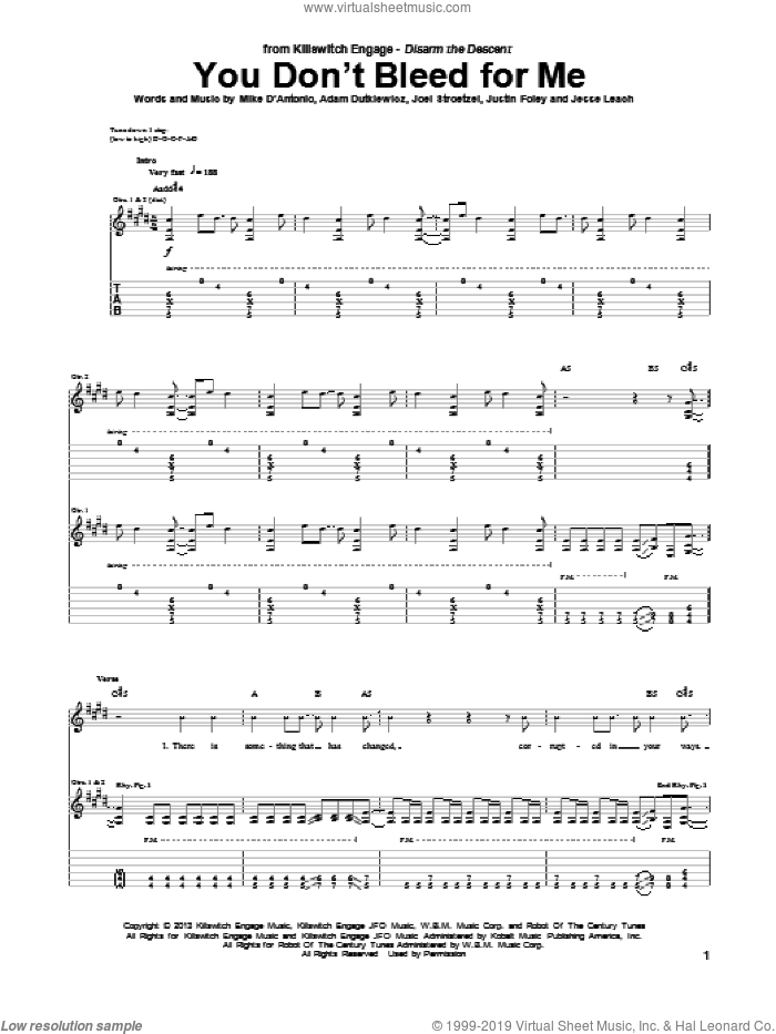 You Don't Bleed For Me sheet music for guitar (tablature) by Killswitch Engage, intermediate skill level