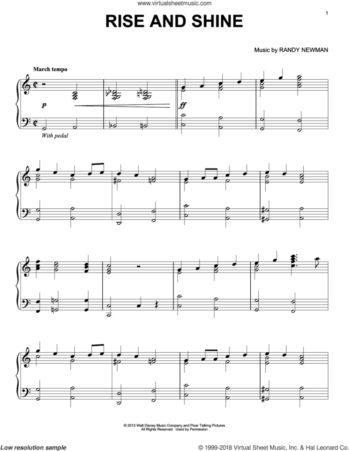 Rise And Shine sheet music for piano solo by Randy Newman, Monsters University (Movie) and Monsters, Inc. (Movie), intermediate skill level