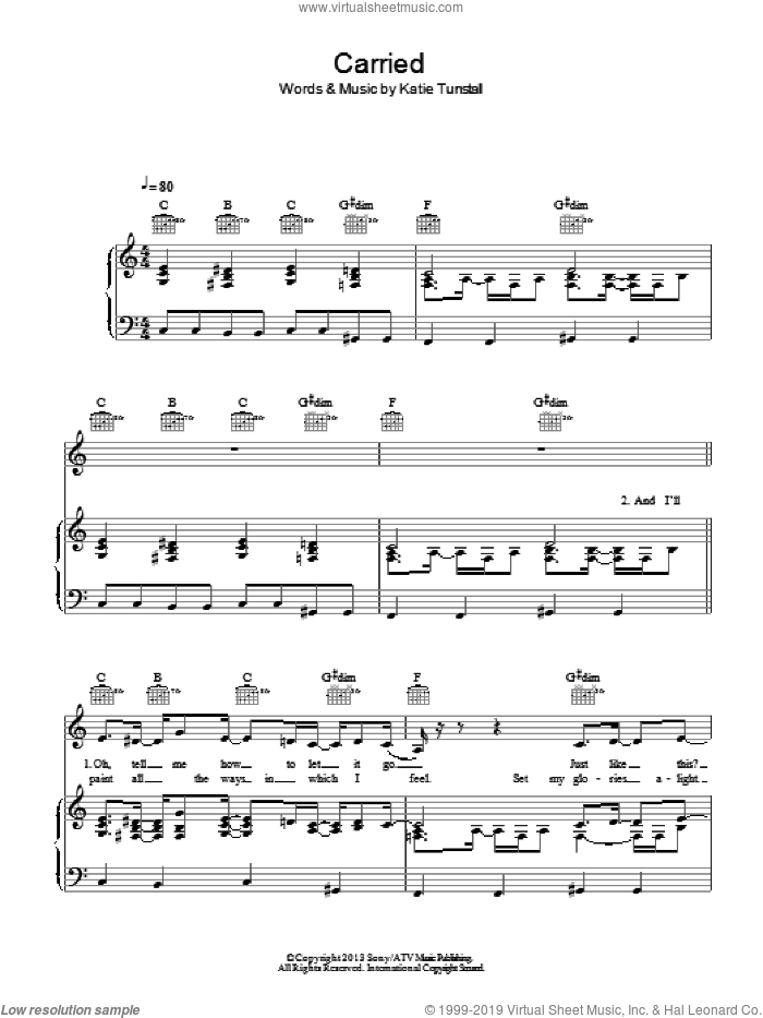 Carried sheet music for voice, piano or guitar by KT Tunstall, intermediate skill level