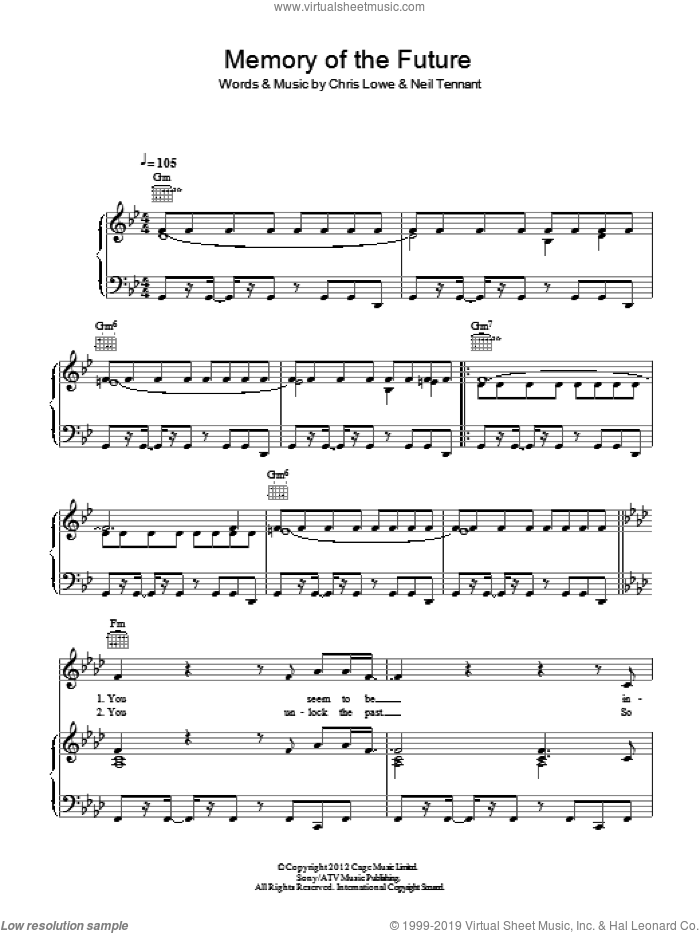 Memory Of The Future sheet music for voice, piano or guitar by Pet Shop Boys, Chris Lowe and Neil Tennant, intermediate skill level