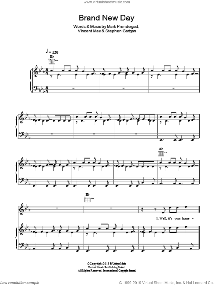 Brand New Day sheet music for voice, piano or guitar by Kodaline, Mark Prendergast, Stephen Garrigan and Vincent May, intermediate skill level